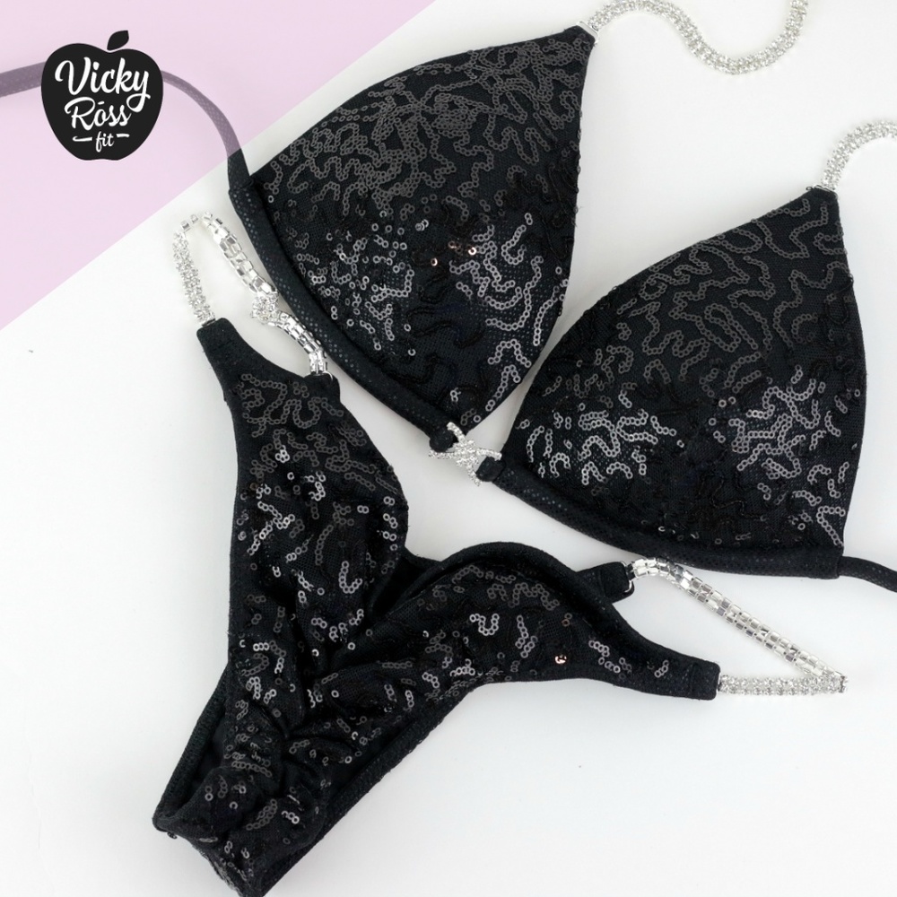 Black Sequin Competition Posing Bikini For Women - image 2